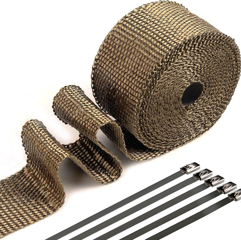 Tooomplus Exhaust Heat Wrap, 2'' x 16' Fiberglass Heat Shield Tape, Heat Wrap for Exhaust Pipes with 10pcs Stainless Steel Ties for Motorcycle Car Truck - Image 1